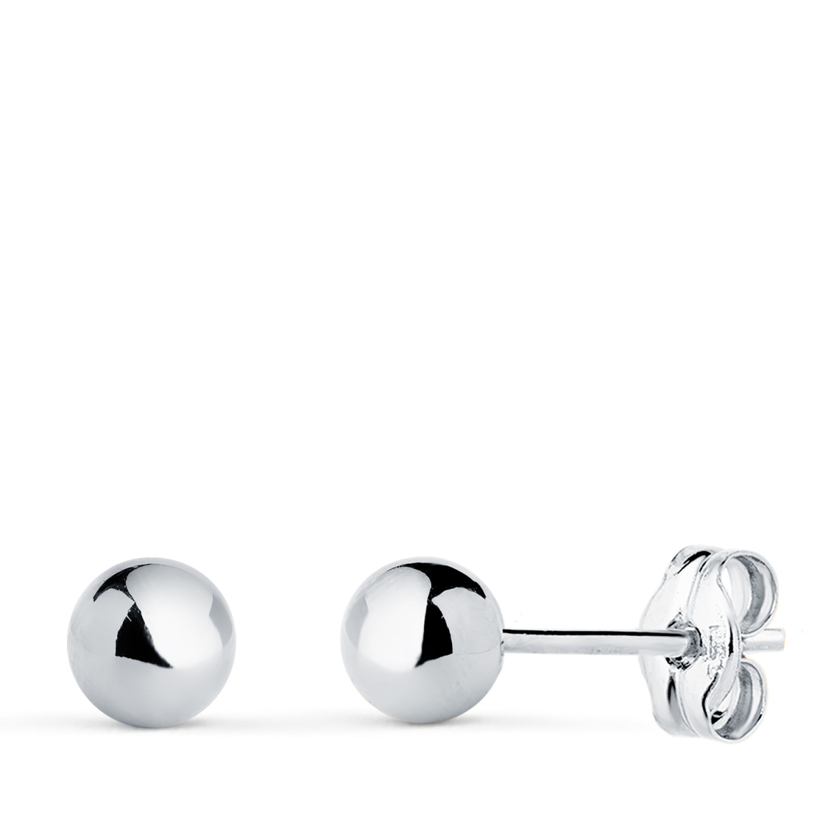 18K PENDIENTES ORO BLANCO BOLA LISA BRILLA HUECA. ANCHO: 5 MM. CIERRE PRESION 0