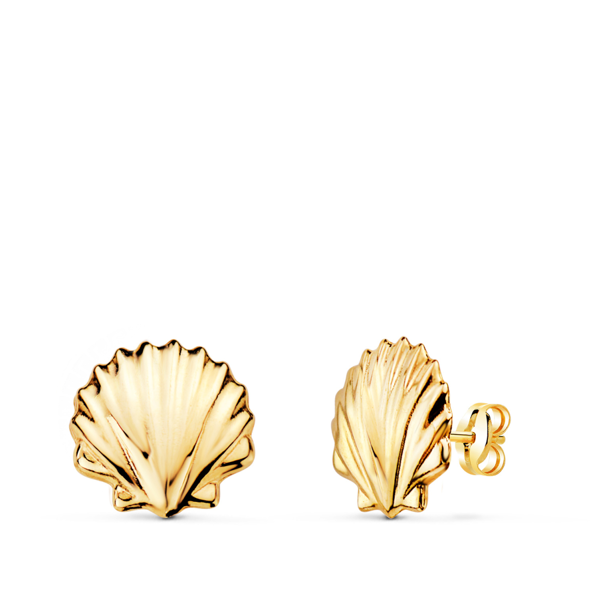 18K PENDIENTES ORO AMARILLO CONCHA BRILLO 8 X 8 MM. CIERRE PRESION 0