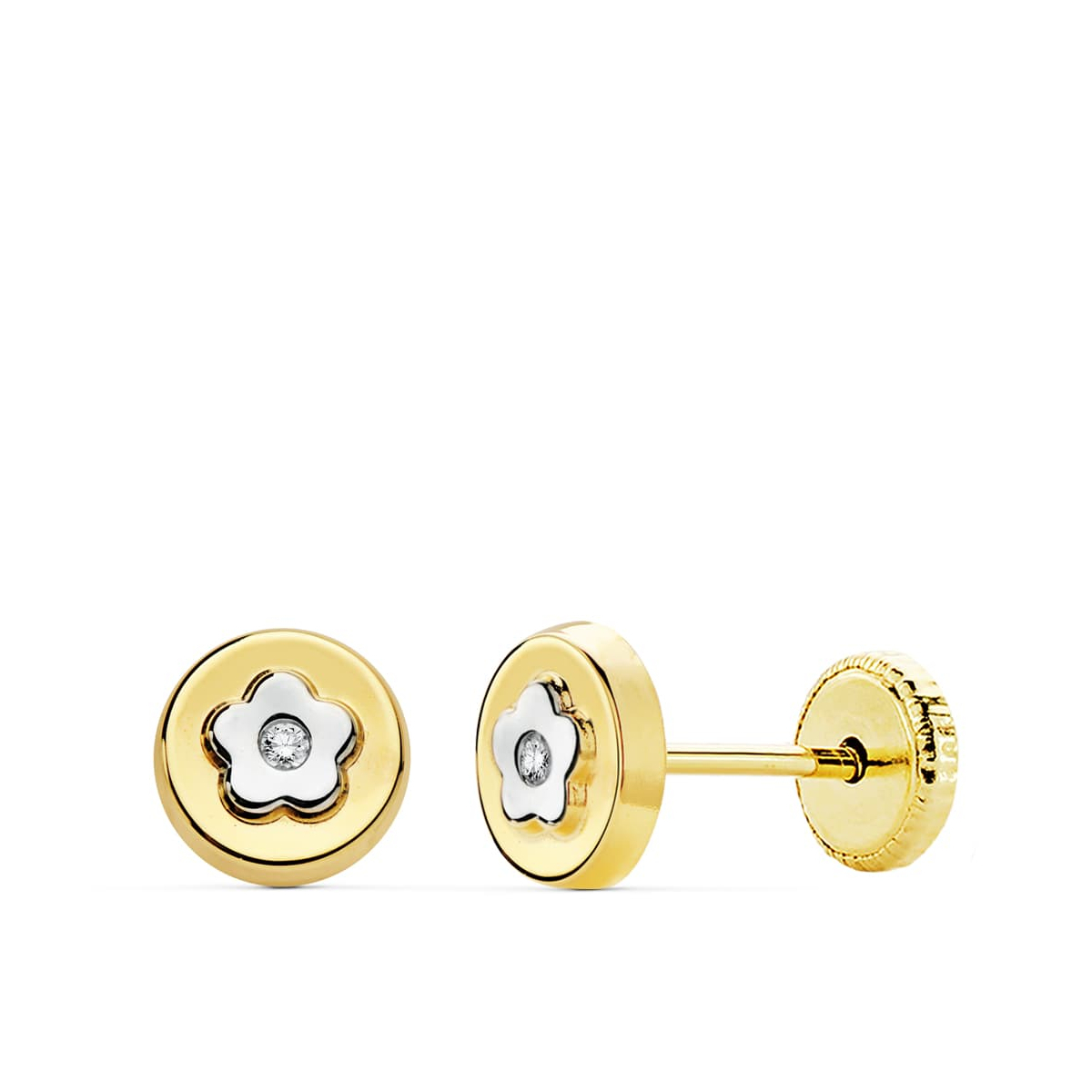 18K PENDIENTES REDONDO ORO BICOLOR 6 MM CIERRE TUERCA 0
