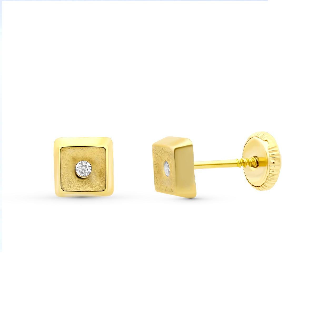 18K PENDIENTES ORO AMARILLO CUADRADOS 5X5 MM CIERRE TUERCA 0