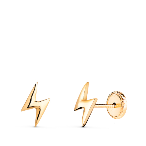 18K PENDIENTES ORO AMARILLO RAYO EN BRILLO. MEDIDA: 8X4 MM. CIERRE TUERCA 0