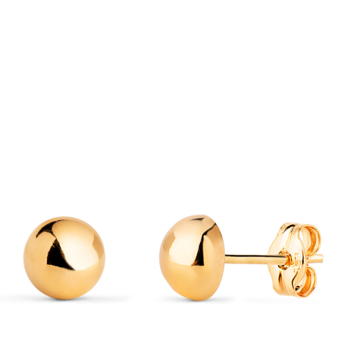 18K PENDIENTES ORO AMARILLO MEDIA BOLA LISA HUECA. ANCHO: 6 MM. CIERRE PRESION 0