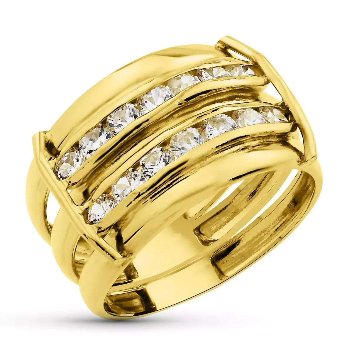 18K SORTIJA ORO AMARILLO BANDAS LISAS CON CIRCONITAS. ANCHO: 13 MM 3