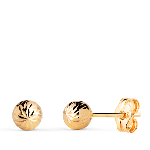 18K PENDIENTES ORO AMARILLO BOLA TALLADA HUECA. ANCHO: 5 MM. CIERRE PRESION 0