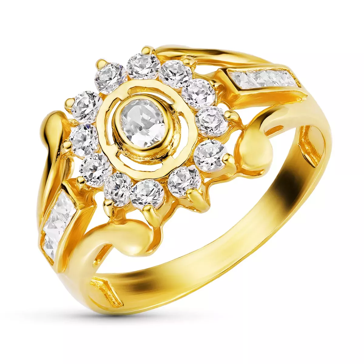 18K SORTIJA ORO AMARILLO CUAJO CON CIRCONITAS. ANCHO: 12