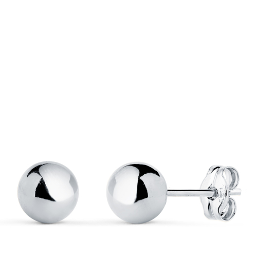 18K PENDIENTES ORO BLANCO BOLA LISA BRILLA HUECA. ANCHO: 6 MM. CIERRE PRESION 0