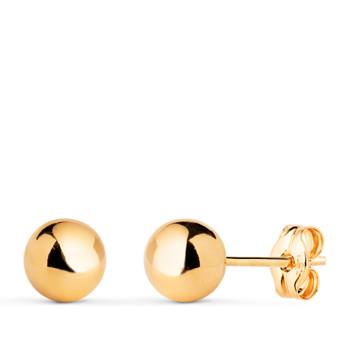 18K PENDIENTES ORO AMARILLO BOLA LISA BRILLA HUECA. ANCHO: 6 MM. CIERRE PRESION 0