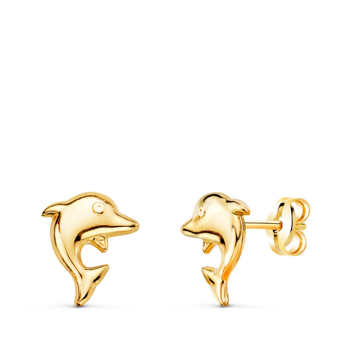 18K PENDIENTES ORO AMARILLO DELFINES LISOS 8 X 6 MM. CIERRE PRESION 0