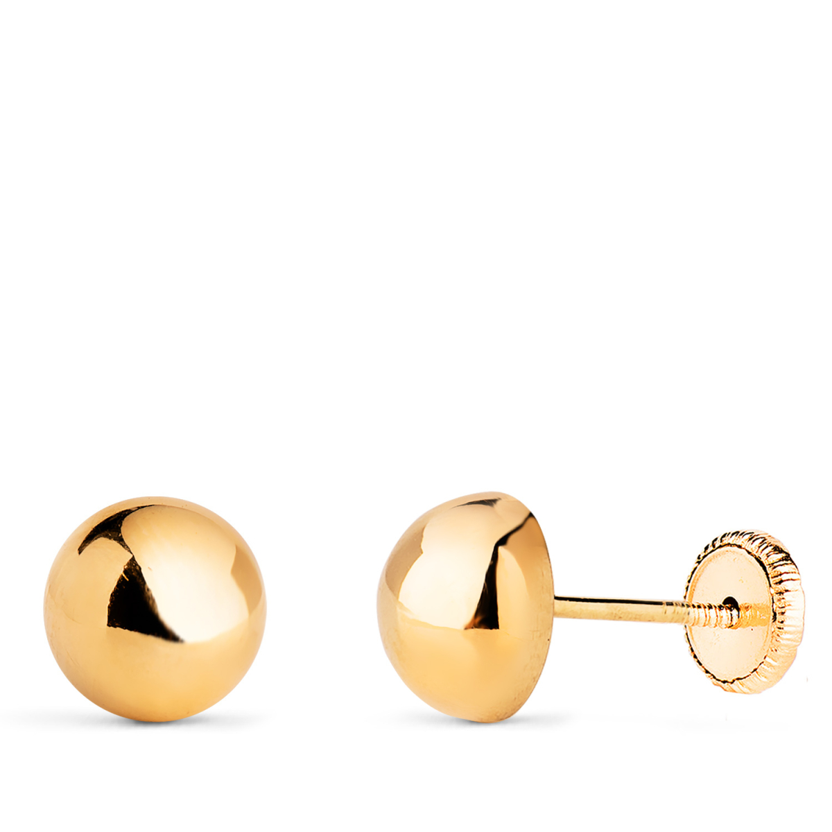 18K PENDIENTES ORO AMARILLO MEDIA BOLA LISA HUECA. ANCHO: 7 MM. CIERRE TUERCA 0