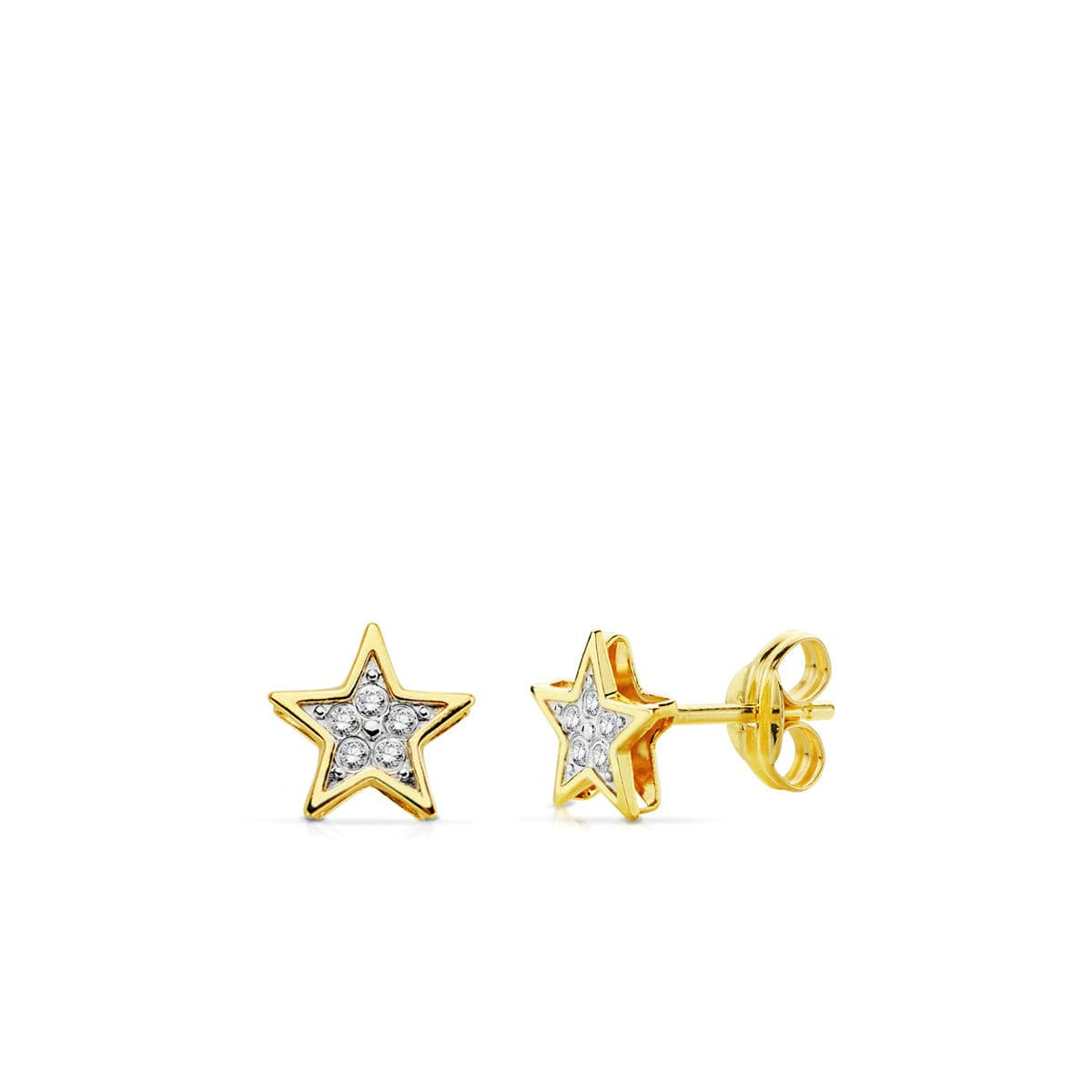 18K PENDIENTES BICOLOR ESTRELLA 6.5X6.5 MM CIERRE PRESION 0