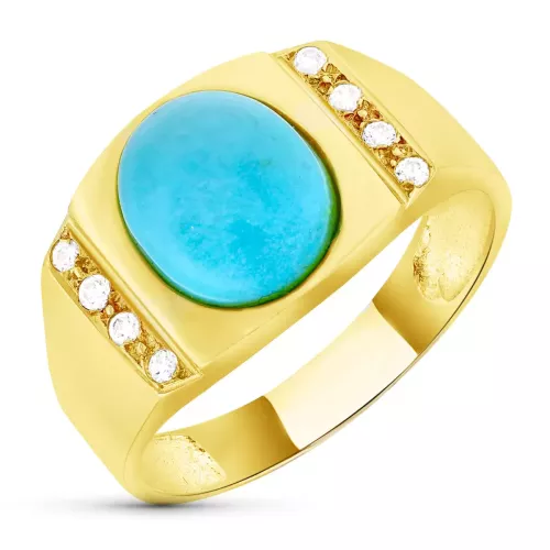 18K SORTIJA ORO AMARILLO TURQUESA OVAL 10X8MM CON CIRCONITAS 3