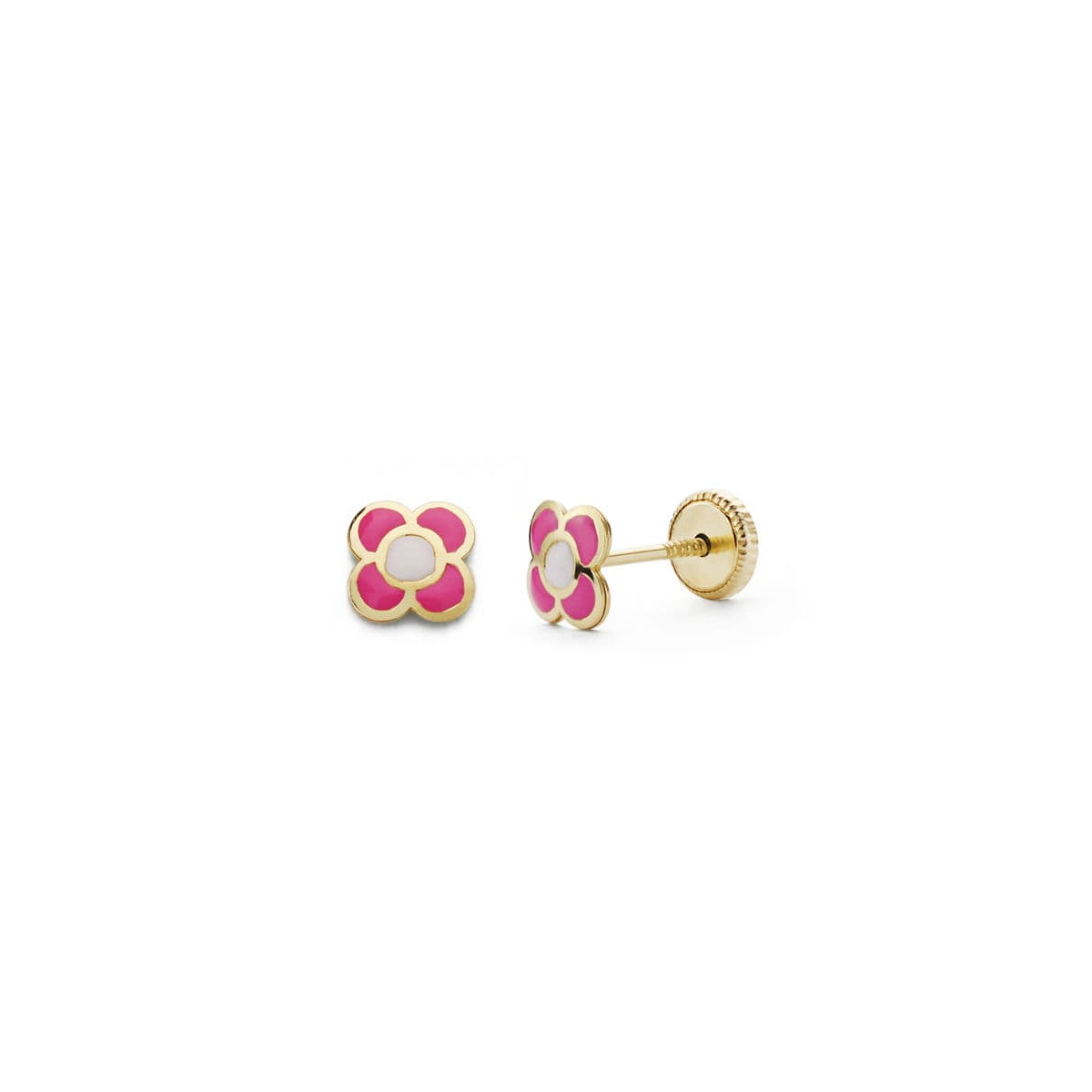 18K PENDIENTES ORO AMARILLO FLOR ROSA 6X6 MM CIERRE TUERCA 0