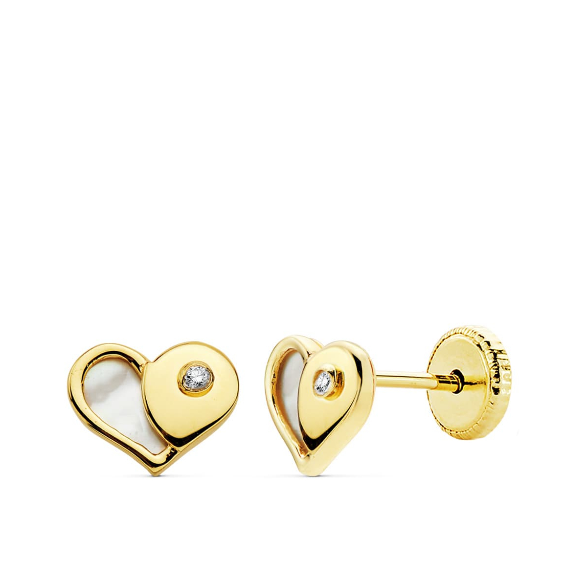 18K PENDIENTES ORO AMARILLO CORAZON NACAR 7X5.5 MM CIERRE TUERCA 0