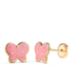 18K PENDIENTES ORO AMARILLO MARIPOSAS ESMALTE ROSA. MEDIDA: 8 X 6