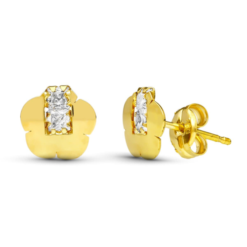 18K PENDIENTES ORO AMARILLO FLOR 6.5X6.5 MM CIERRE PRESION 0