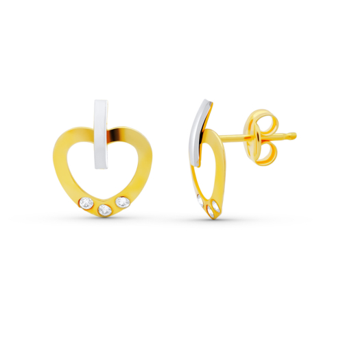 18K PENDIENTES ORO BICOLOR CORAZON 11X8 MM. CIERRE PRESION 0