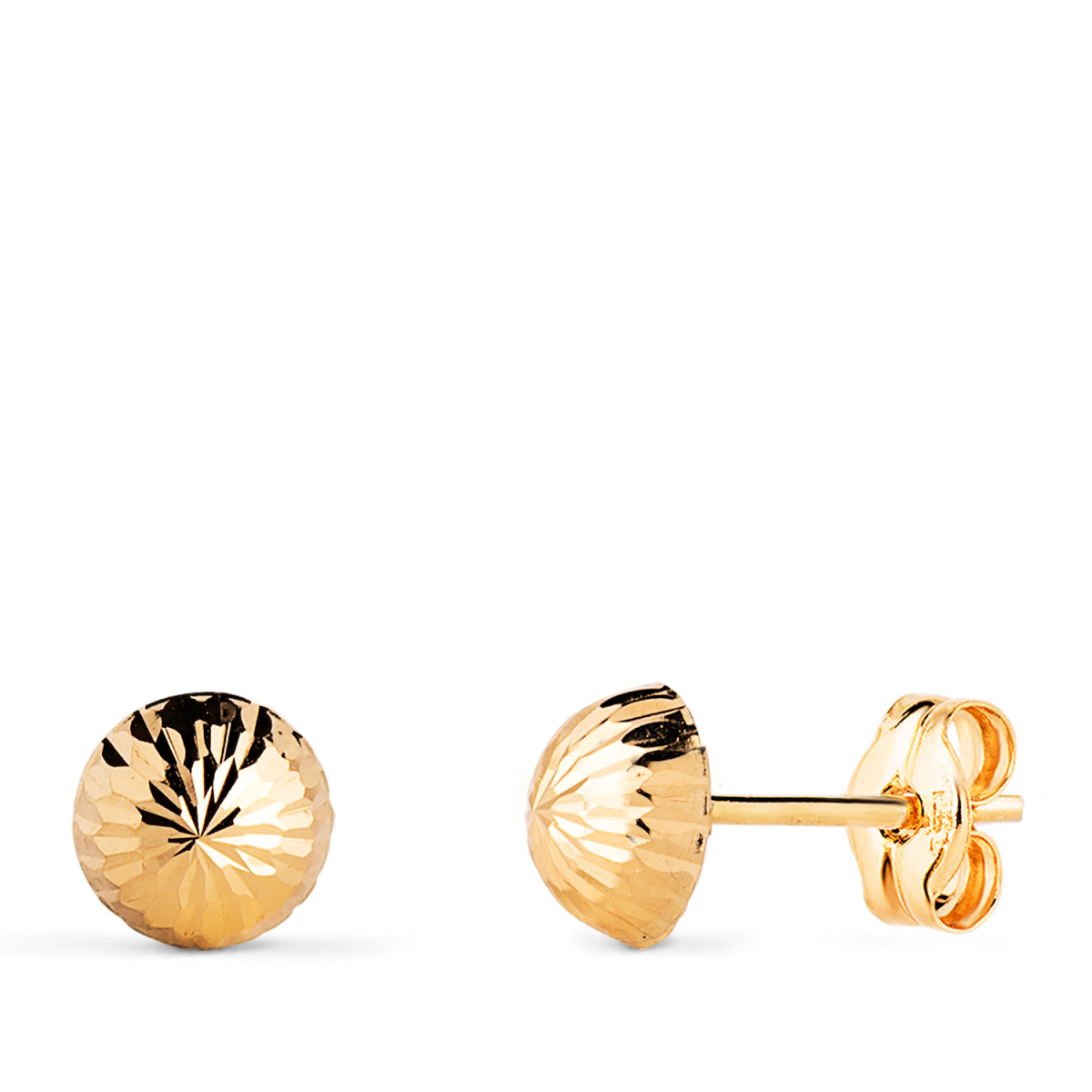 18K PENDIENTES ORO AMARILLO MEDIA BOLA TALLADA HUECA. ANCHO: 6 MM. CIERRE PRESION 0