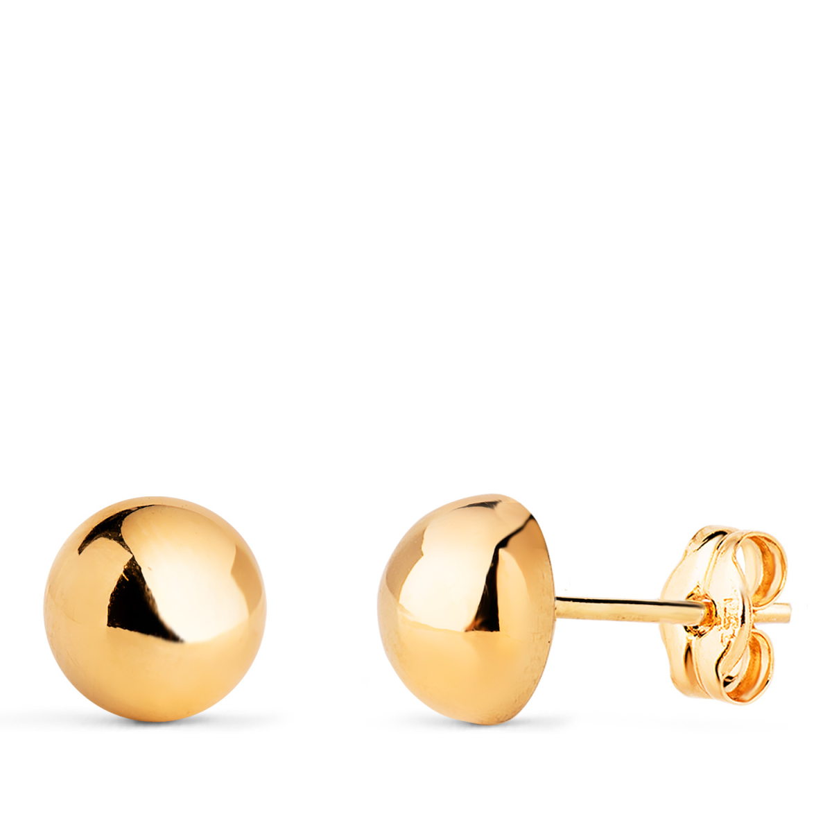 18K PENDIENTES ORO AMARILLO MEDIA BOLA LISA HUECA. ANCHO: 7 MM. CIERRE PRESION 0