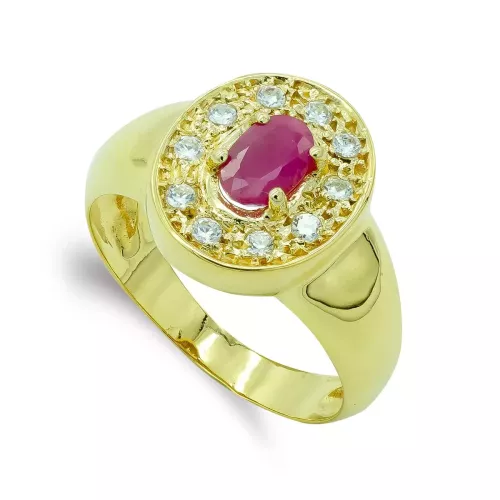 18K SORTIJA ORO AMARILLO OVAL CON PIEDRA Y CIRCONITAS. ANCHO: 13