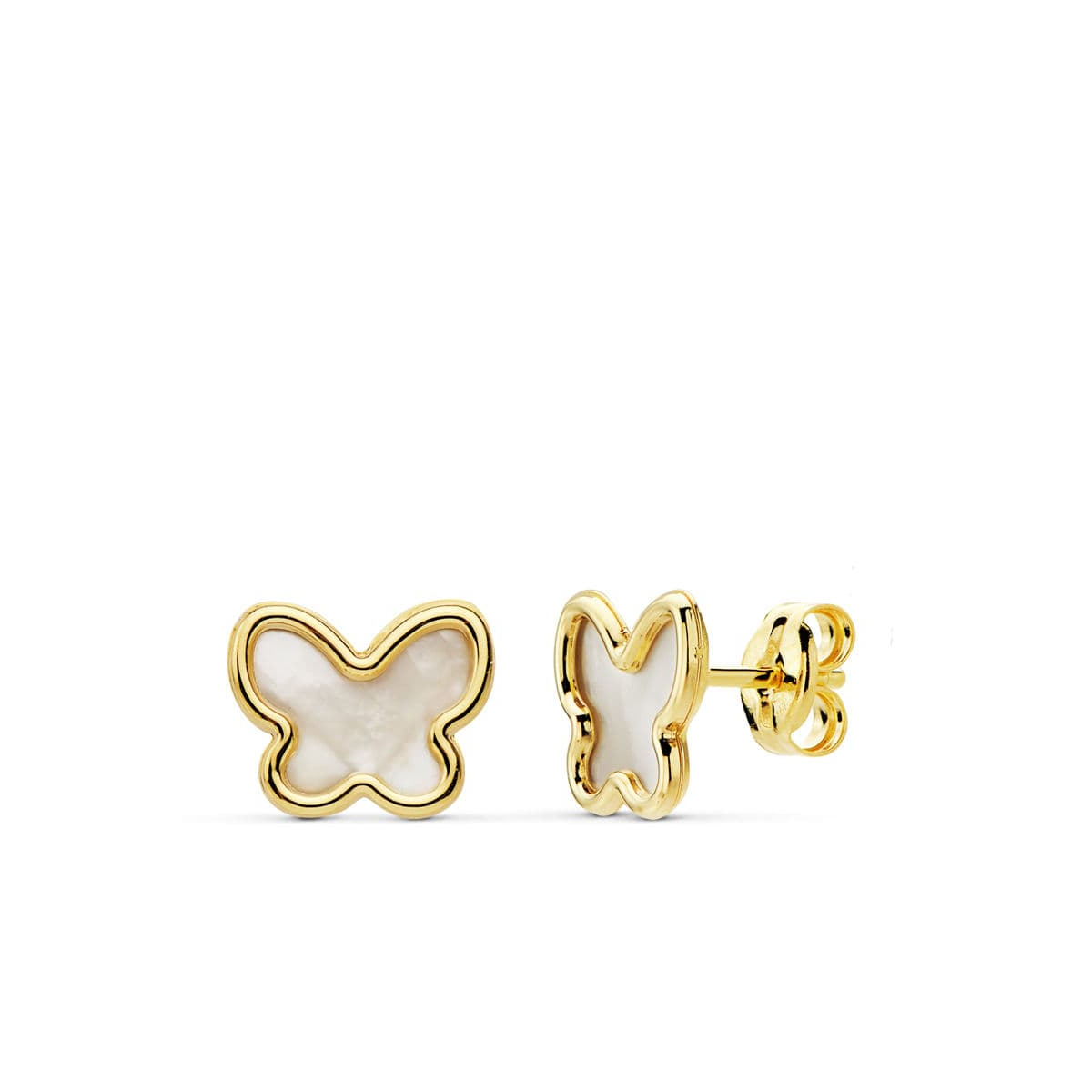 18K PENDIENTES ORO AMARILLO MARIPOSAS NACAR 9X7.5 MM CIERRE PRESION 0