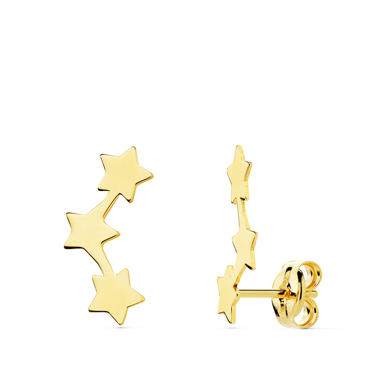18K PENDIENTES ORO AMARILLO TREPADORES ESTRELLAS 13X4 MM 0