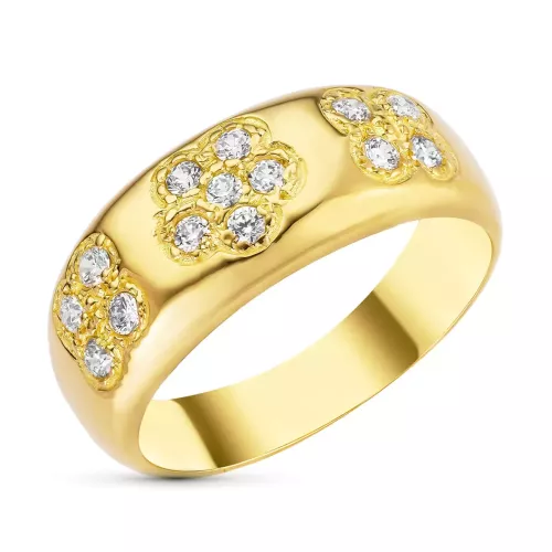 18K SORTIJA ORO AMARILLO FLORES CON CIRCONITAS. ANCHO: 8