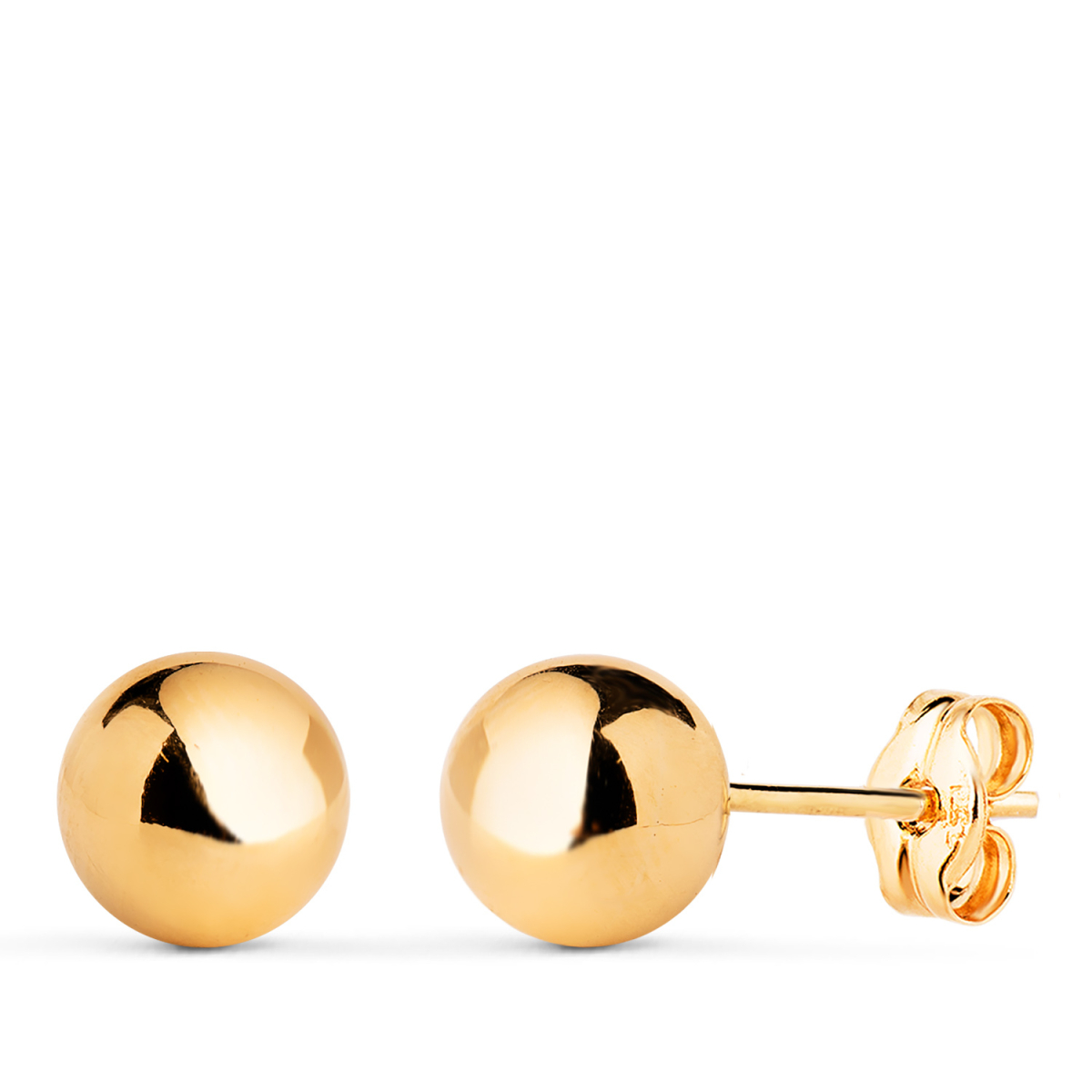 18K PENDIENTES ORO AMARILLO BOLA LISA BRILLA HUECA. ANCHO: 7 MM. CIERRE PRESION 0