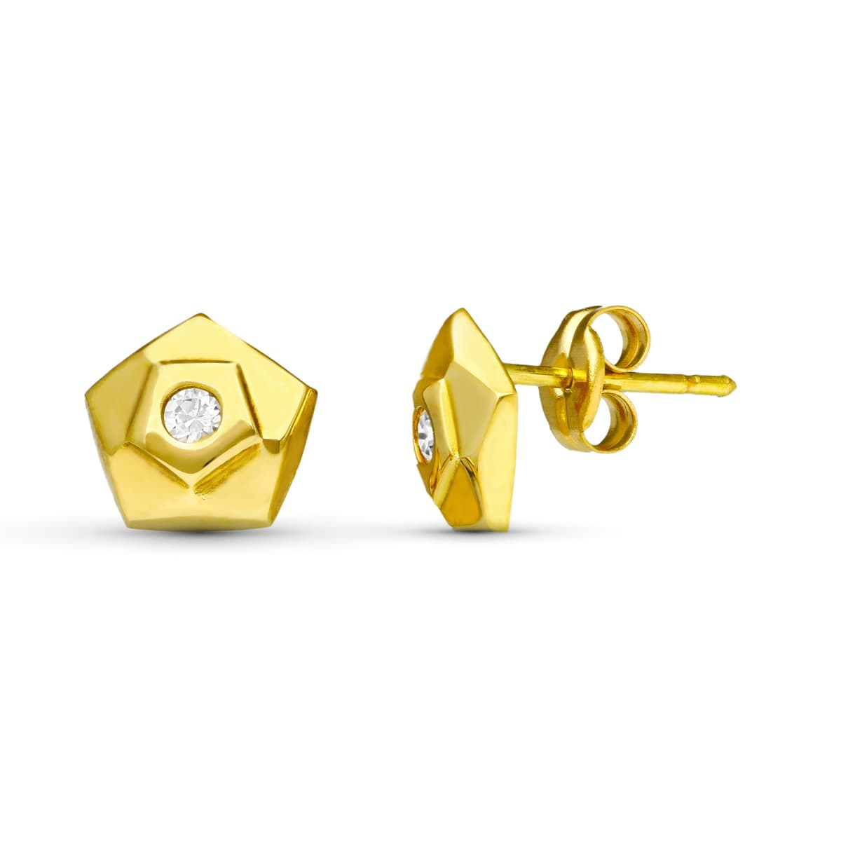18K PENDIENTES ORO AMARILLO PENTAGONO. 7X7 MM CIERRE TUERCA 0
