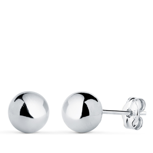 18K PENDIENTES ORO BLANCO BOLA LISA BRILLA HUECA. ANCHO: 7 MM. CIERRE PRESION 0