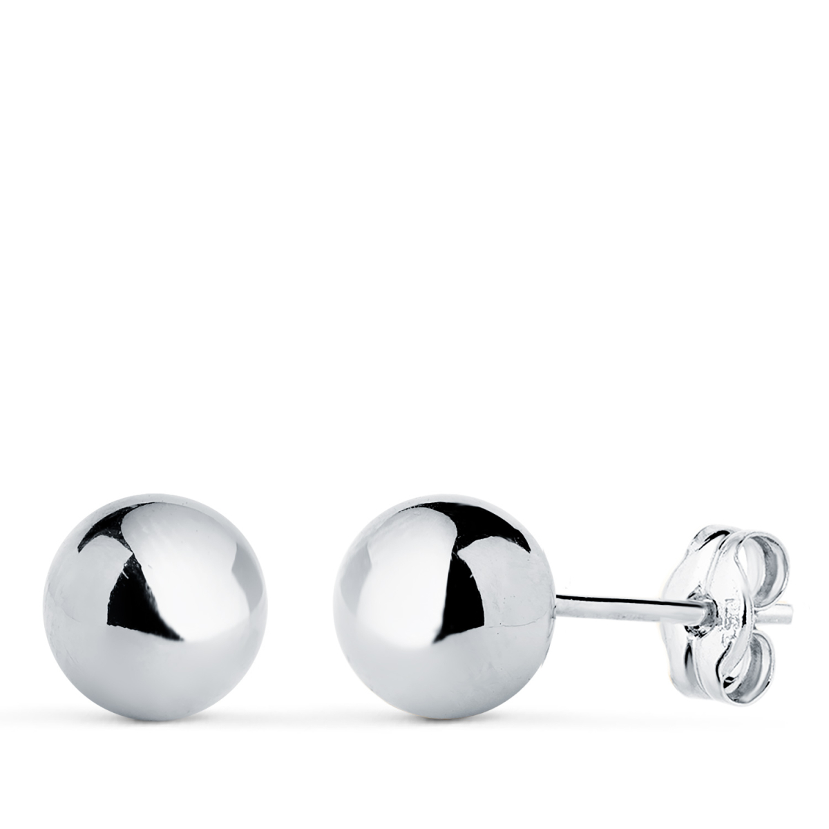 18K PENDIENTES ORO BLANCO BOLA LISA BRILLA HUECA. ANCHO: 7 MM. CIERRE PRESION 0