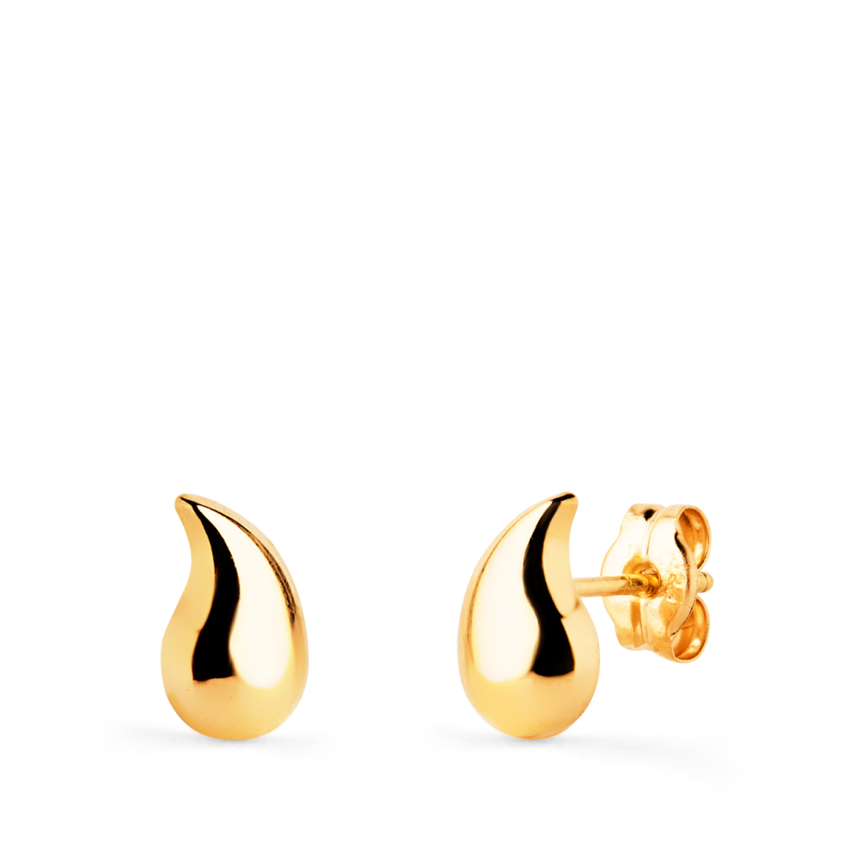 18K PENDIENTES ORO AMARILLO GOTA CURVA LISA BRILLO HUECA 8 X 5