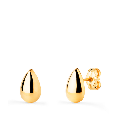 18K PENDIENTES ORO AMARILLO GOTA LISA BRILLO HUECA 8 X 5