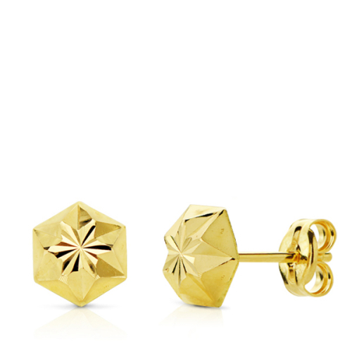 18K PENDIENTES ORO AMARILLO CLAVO ESTRELLA TALLADOS 7MM CIERRE PRESION 0