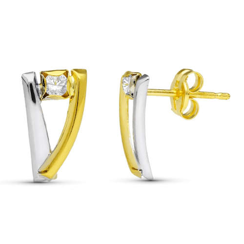 18K PENDIENTES BANDAS ORO BICOLOR 12X5 MM CIERRE PRESION 0