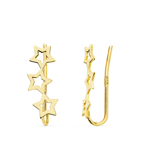 18K PENDIENTES ORO AMARILLO TREPADORES 3 ESTRELLAS 15X5 MM 0