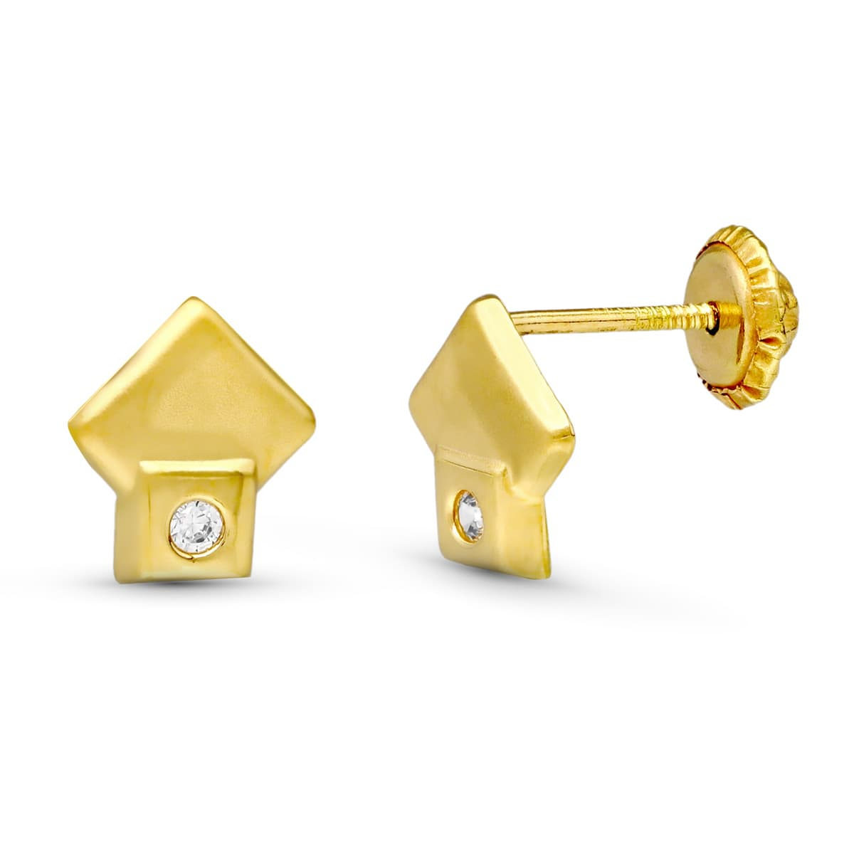 18K PENDIENTES ORO AMARILLO ROMBOS 7X7 MM CIERRE TUERCA 0