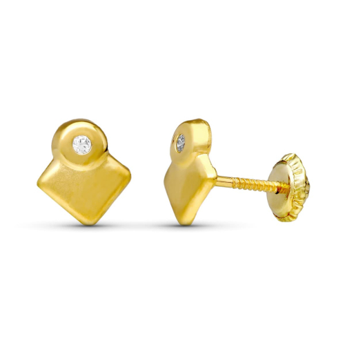 18K PENDIENTES ORO AMARILLO ROMBOS 7X7 MM CIERRE TUERCA 0