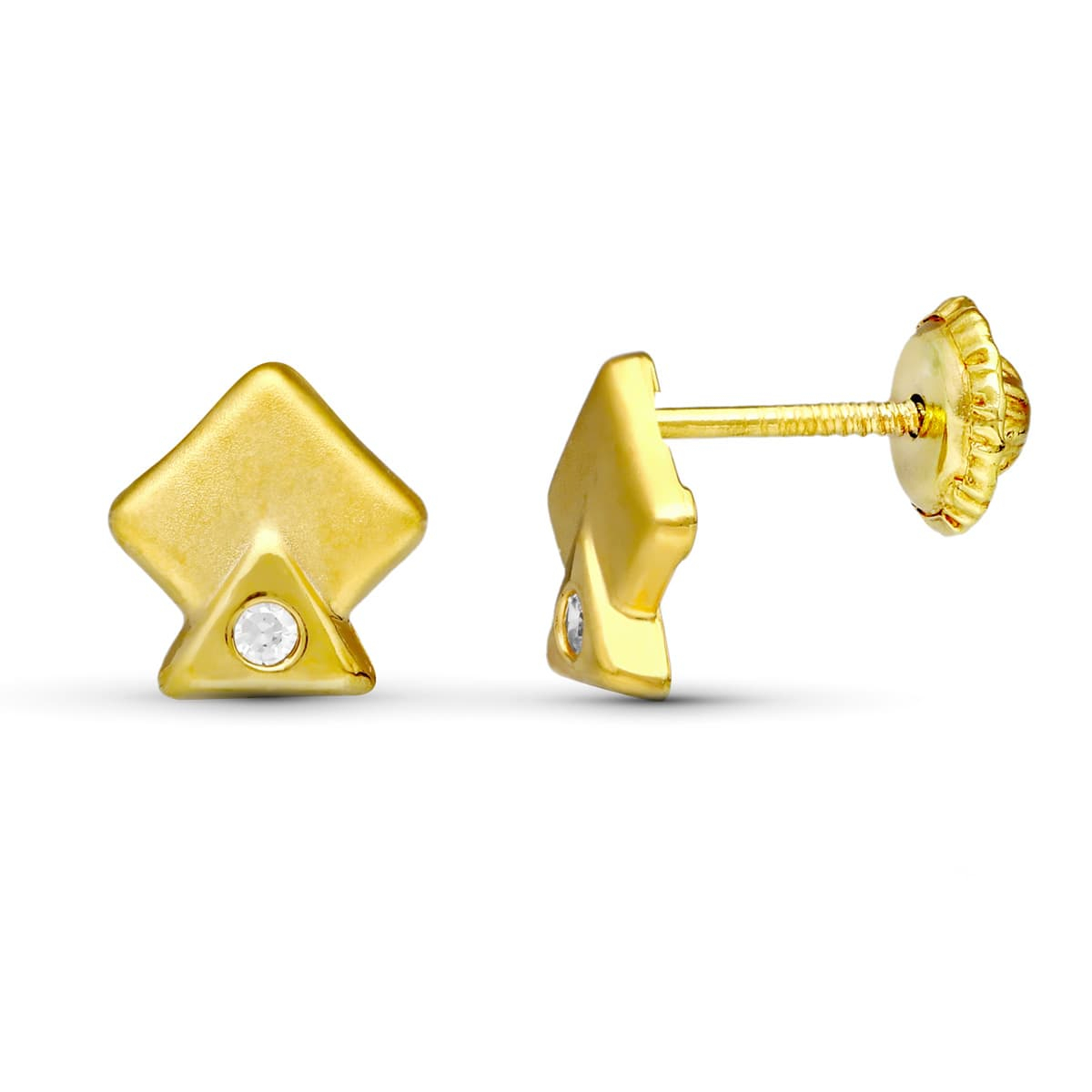 18K PENDIENTES ORO AMARILLO ROMBOS 7X7 MM CIERRE TUERCA 0