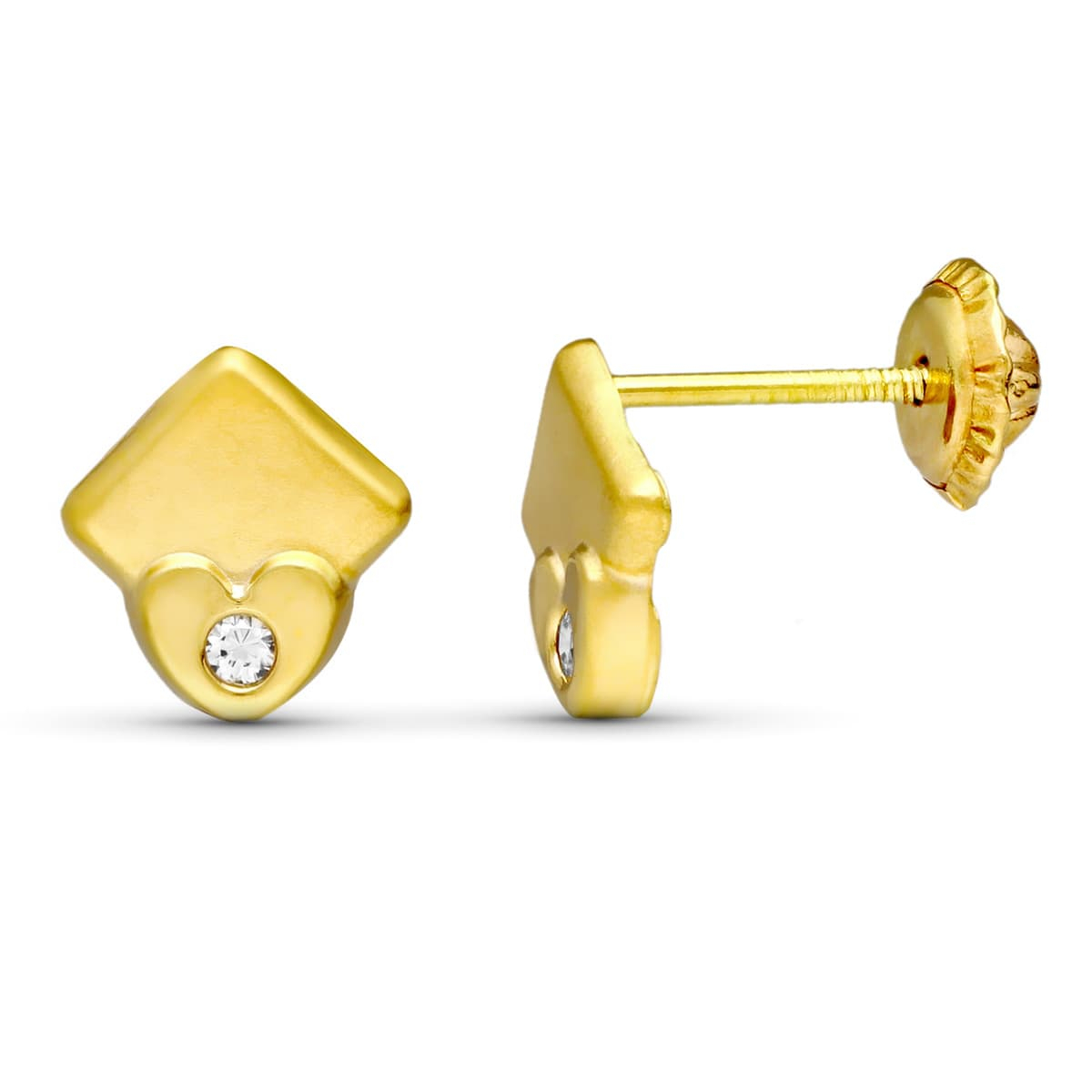 18K PENDIENTES ORO AMARILLO ROMBOS 8X7 MM CIERRE TUERCA 0
