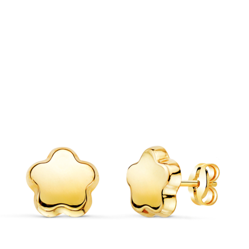 18K PENDIENTES ORO AMARILLO FLOR LISA BRILLO 7
