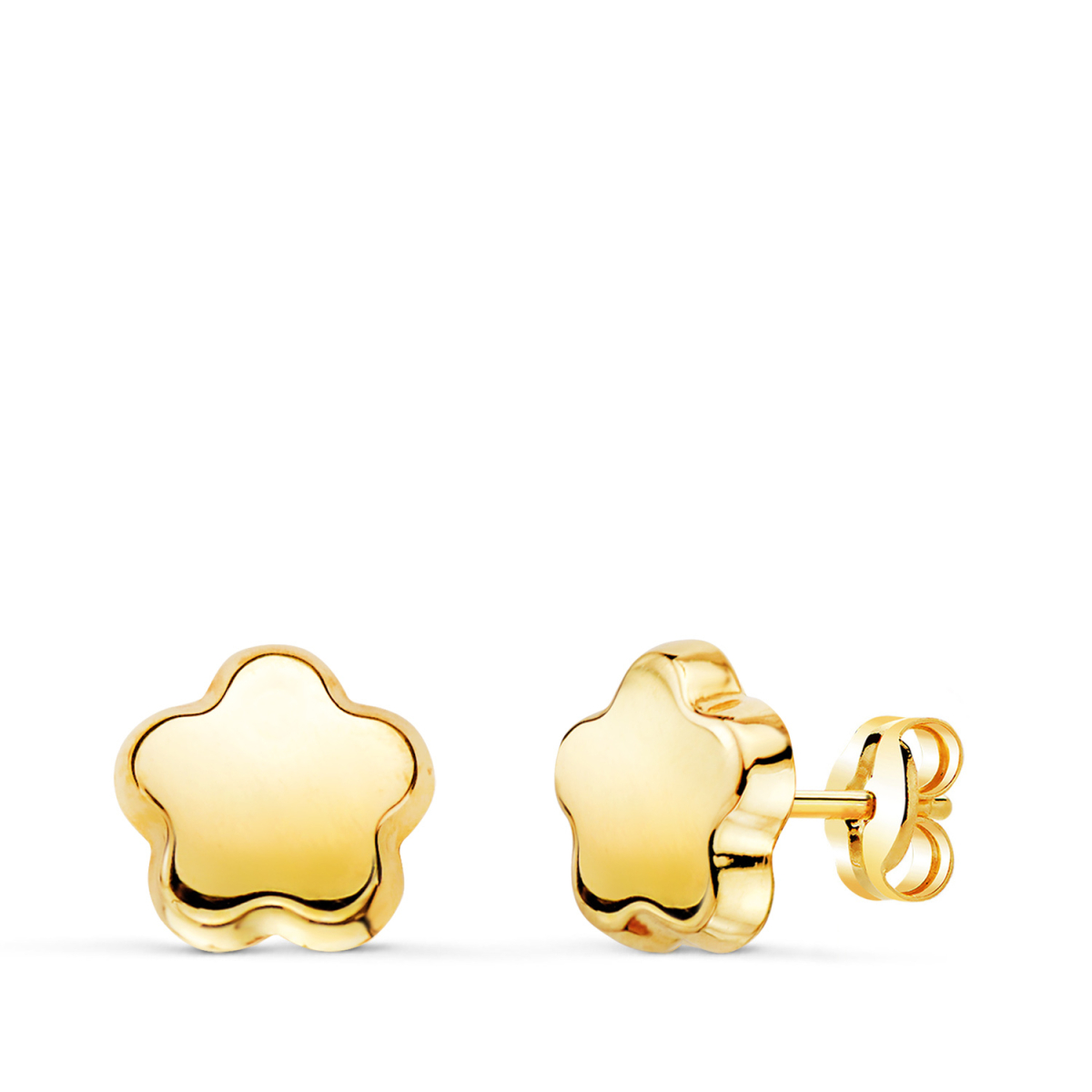 18K PENDIENTES ORO AMARILLO FLOR LISA BRILLO 7