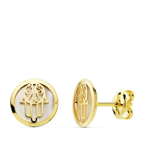 18K PENDIENTES MANO DE FATIMA ORO AMARILLO 8 MM CIERRE PRESION 0