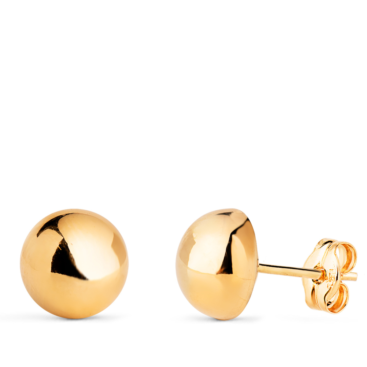 18K PENDIENTES ORO AMARILLO MEDIA BOLA LISA HUECA. ANCHO: 8 MM. CIERRE PRESION 0
