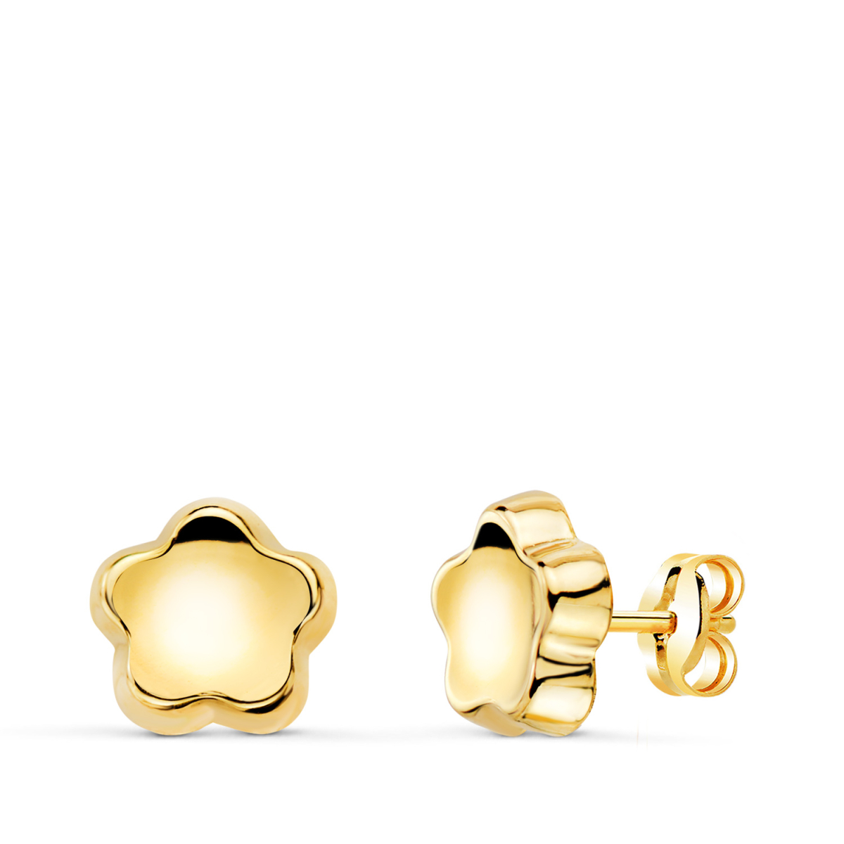18K PENDIENTES ORO AMARILLO FLOR CONCAVO EN BRILLO 7