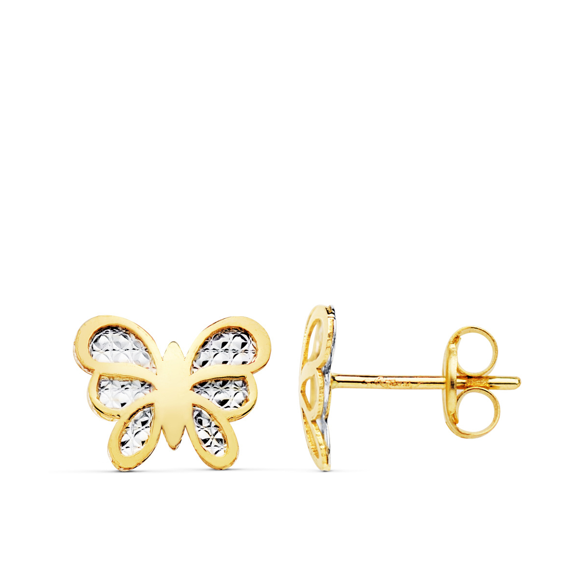 18K PENDIENTES MARIPOSA BICOLOR 10X8 MM CIERRE CIERRE PRESION 0