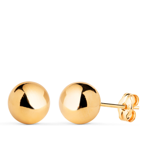 18K PENDIENTES ORO AMARILLO BOLA LISA BRILLA HUECA. ANCHO: 8 MM. CIERRE PRESION 0