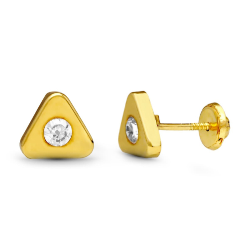 18K PENDIENTES ORO AMARILLO TRIANGULO 7X7 MM CIERRE TUERCA 0