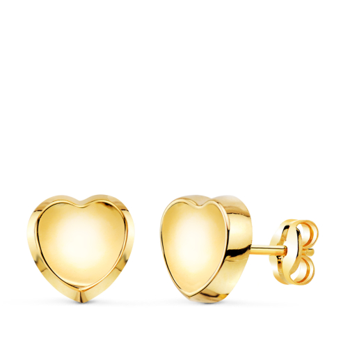 18K PENDIENTES ORO AMARILLO CORAZON CONCAVO EN BRILLO 8X8 MM. CIERRE PRESION 0