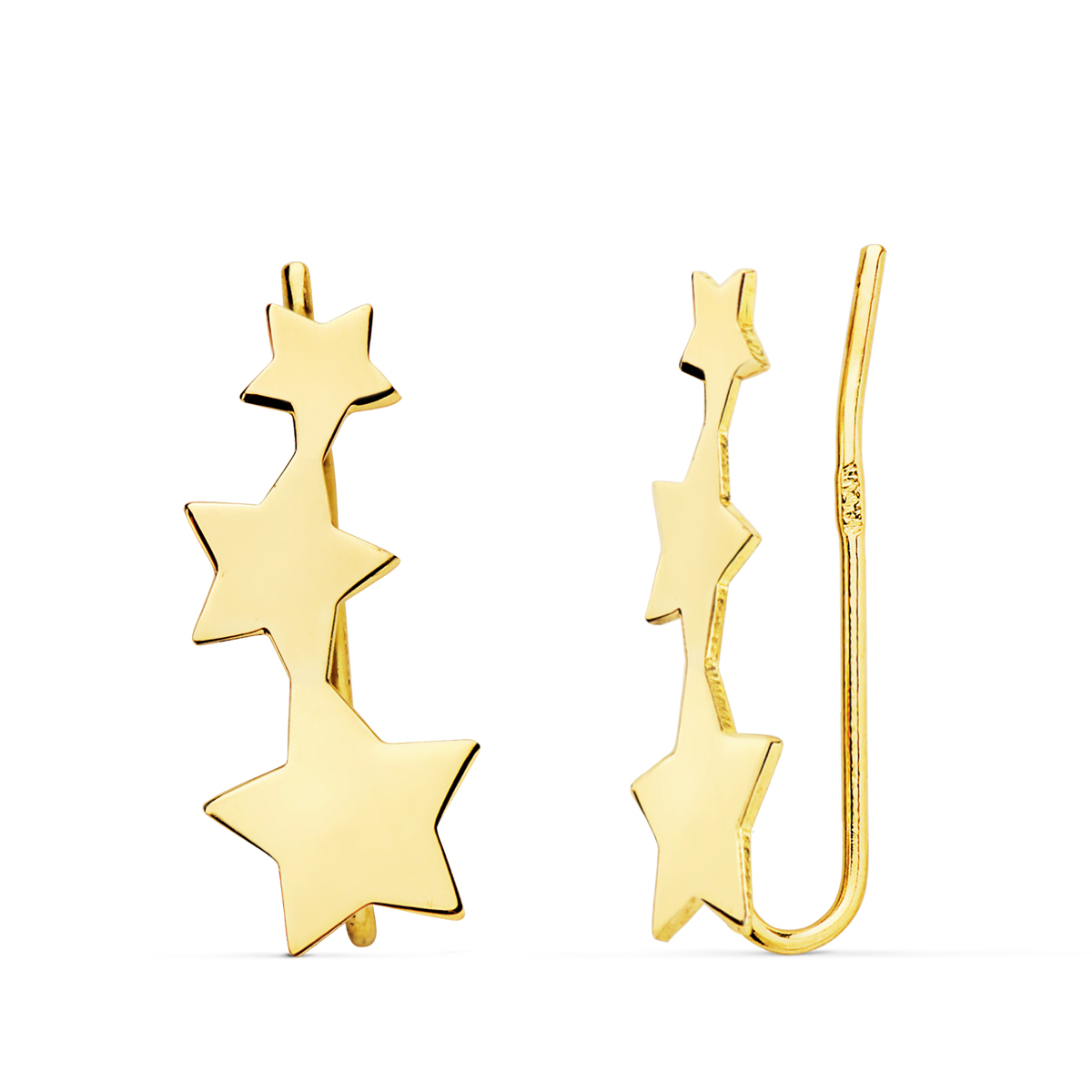 18K PENDIENTES ORO AMARILLO TREPADORES ESTRELLAS 16X7 MM 0