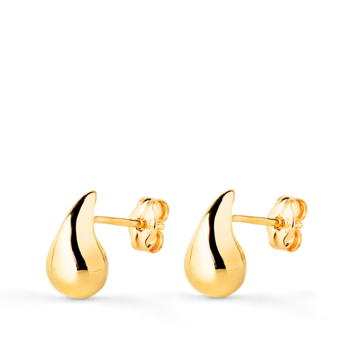 18K PENDIENTES ORO AMARILLO GOTA LISA BRILLO HUECA 10 X 6 MM. CIERRE PRESION 0